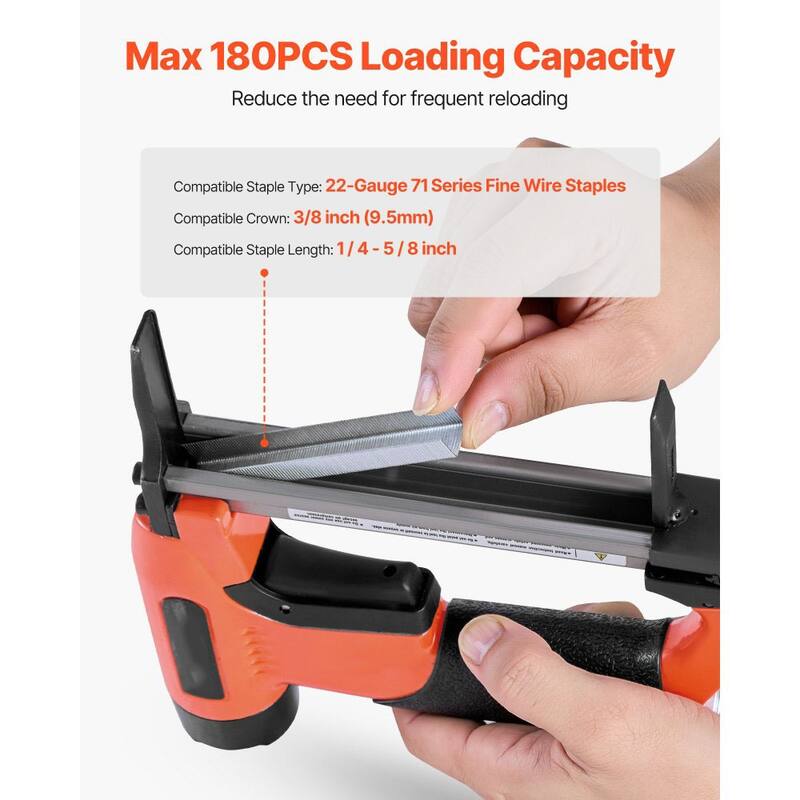 Black-Orange Aluminum 22-Gauge Pneumatic Staple Gun with Extended Nose and 180PCS Capacity - 8.66 x 1.89 x 7.68