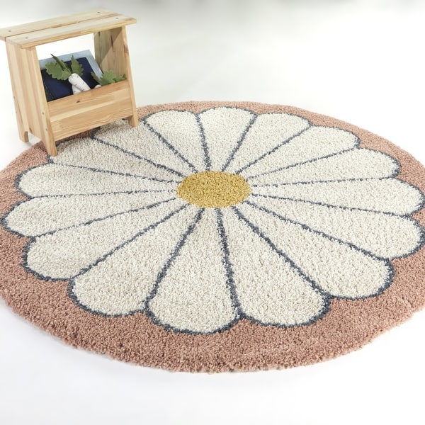 slide 2 of 13, Mod-Tod Lily Kids Flower Shag Area Rug 5'3" Round - Cream - Round