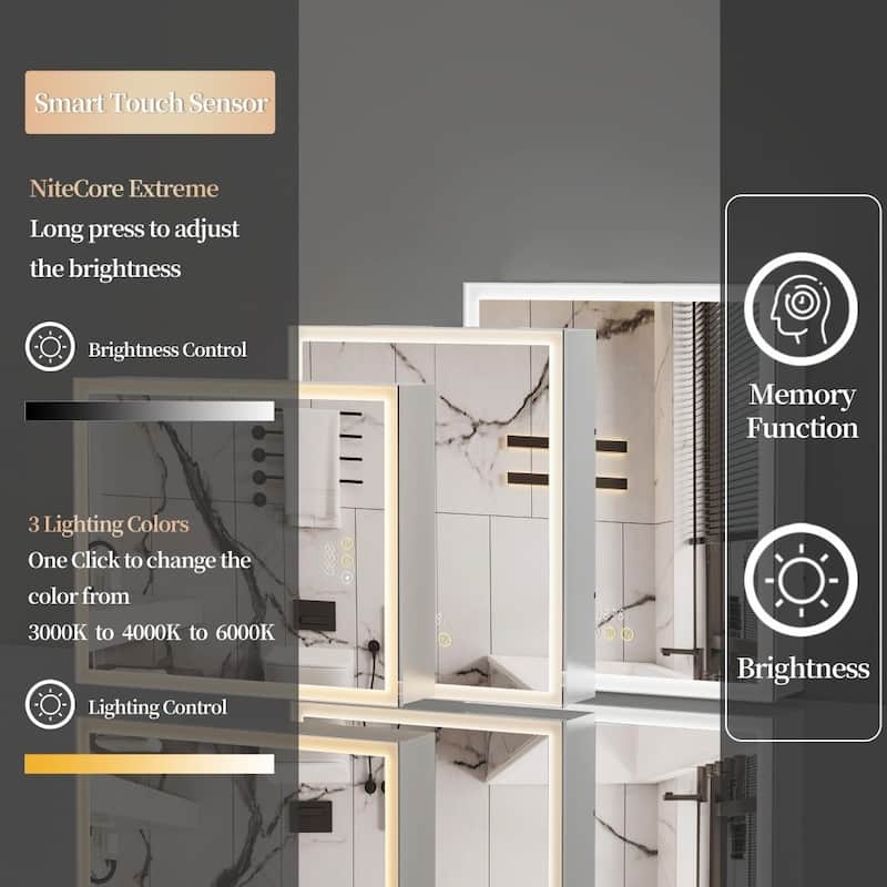Illuminated LED Wall Mirrored Bathroom Storage Medicine Cabinet with Shaver Socket Bluetooth Anti-Fog Lighted Mirror Cabinet