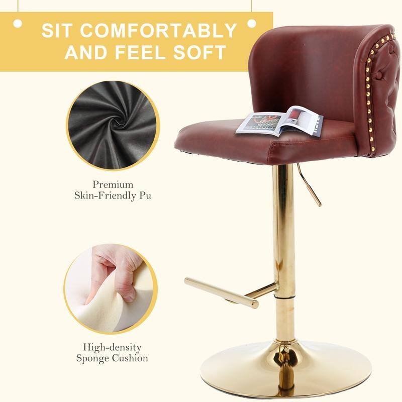 Modern Upholstered Swivel Adjusatble Height Leather Barstools Set of 6