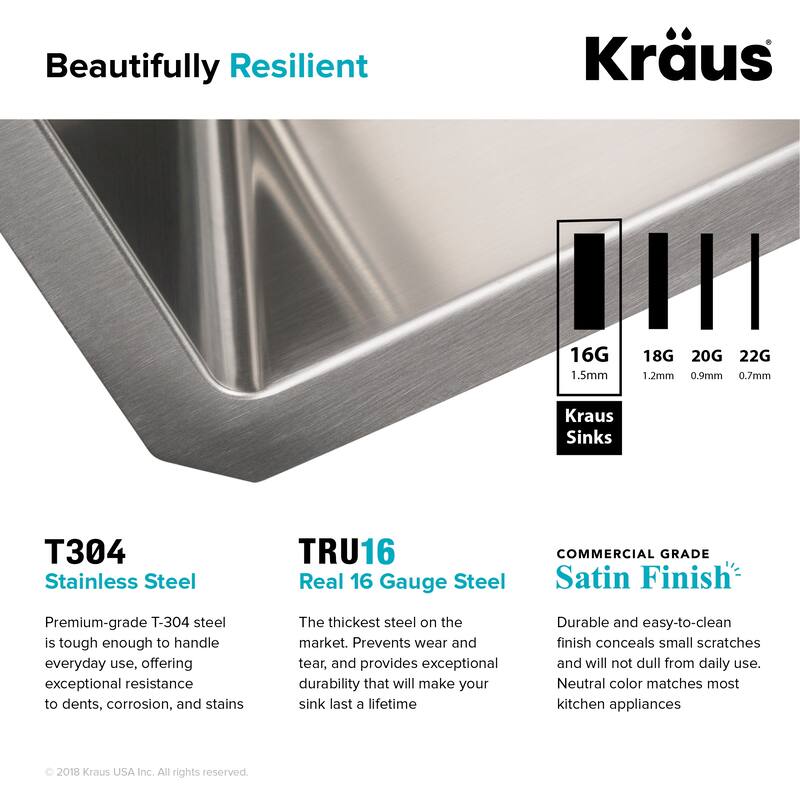 KRAUS Standart PRO Undermount Single Bowl Stainless Steel Kitchen Sink