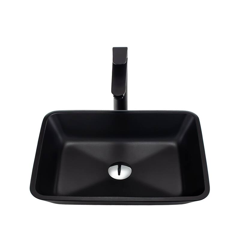 Vinnova Glass Rectangular Vessel Bathroom Sink without Faucet