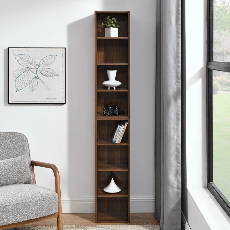 Roomfitters 8-Tier Tall Narrow Bookcase with Adjustable Shelves, Slim Storage Tower for Books, CDs, DVDs, and Décor