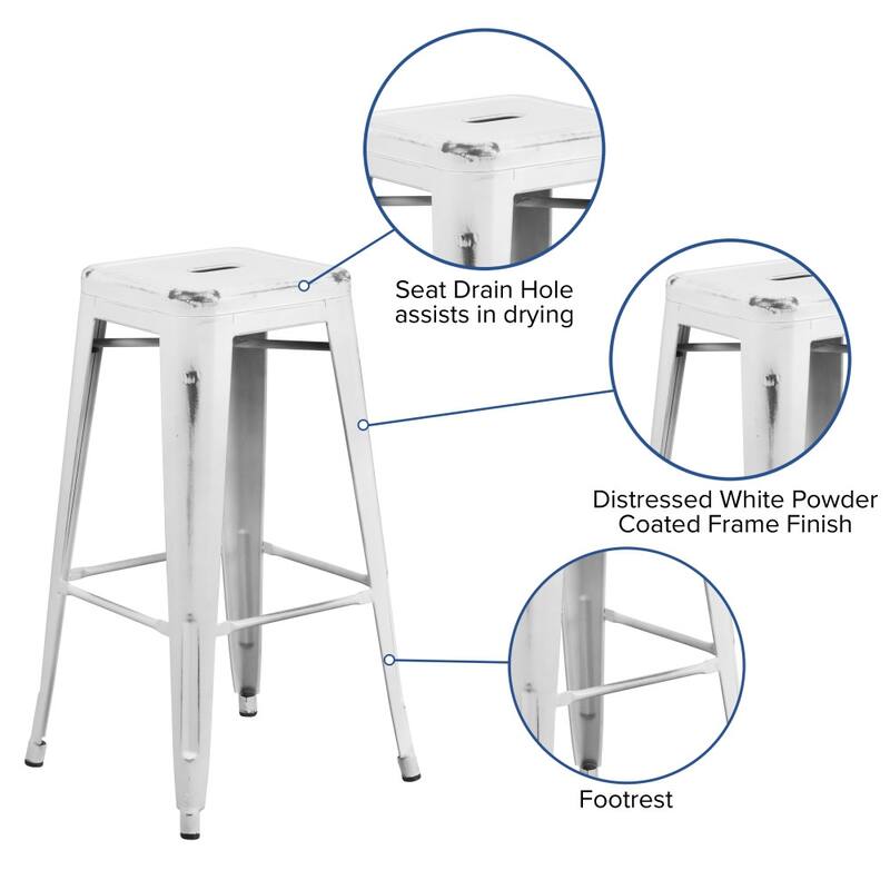 30" High Backless Distressed Metal Indoor-Outdoor Barstool - Patio Chair