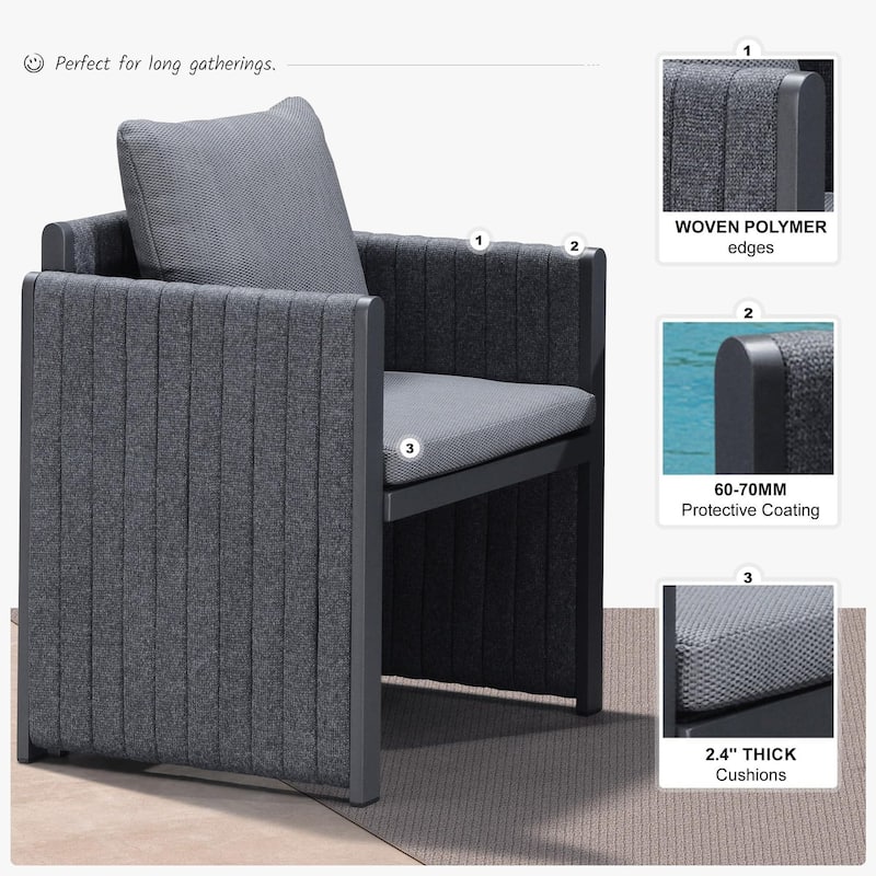 PURPLE LEAF Sanori Patio Dining Set Modern Large Weather-Resistant Table and Aluminum Chairs