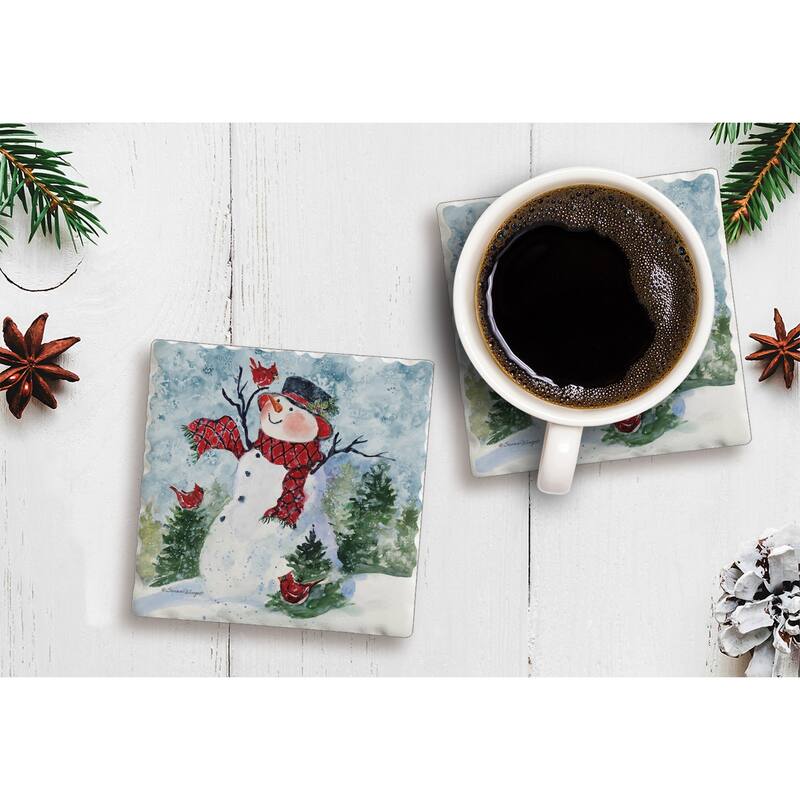 Counterart Absorbent Stone Coasters - Snowman & Forest Friends - Set of 4 - 4x4x289