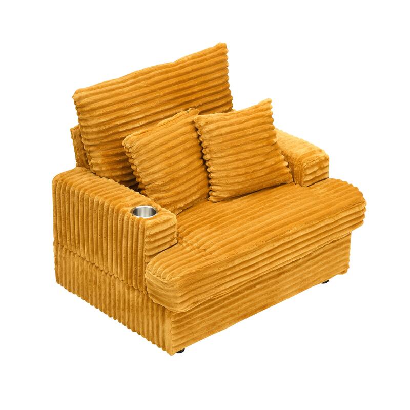 Armchair & Ottoman Set with Cup Holder and 2 Throw Pillows