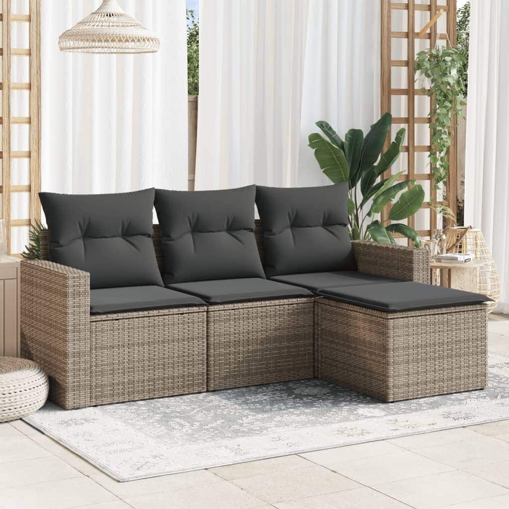 vidaXL Garden Sofa Set Gray PE rattan 4 Piece Set Adjustable Feet - 24.4 x 25.8 x 27.2