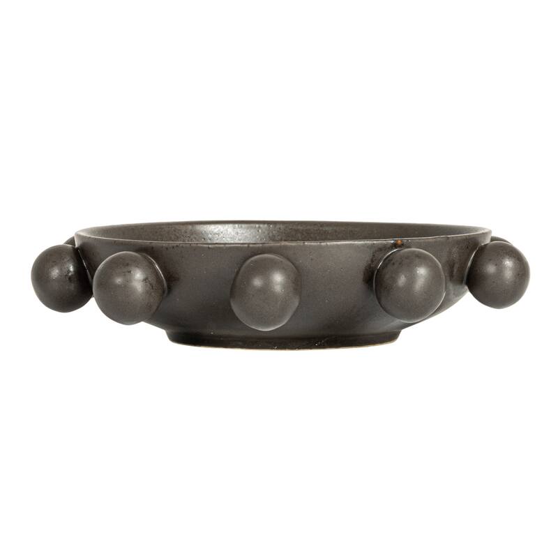 Stoneware Bowl with Orbs and Reactive Glaze