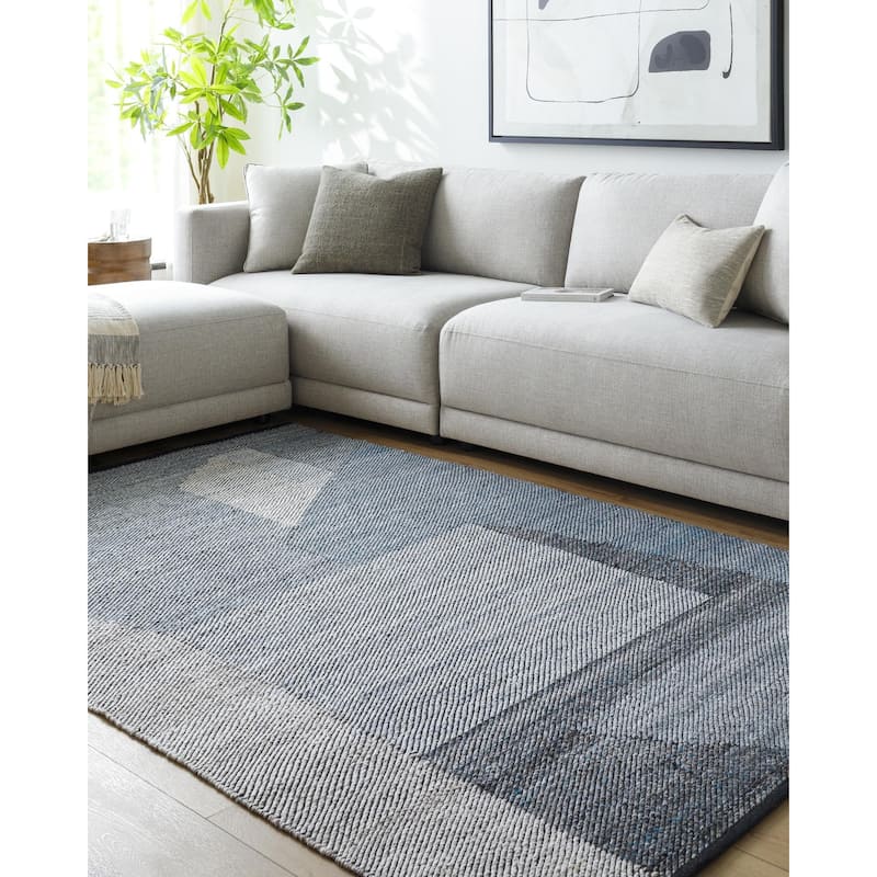 Freddy Mid-Century Modern Geometric Indoor/Outdoor Area Rug - 5' x 7'6" - Blue/Black