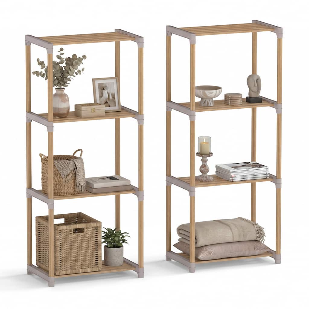 Gymax 2PCS 4-Tier Bookshelf w/Open Shelves Freestanding Storage