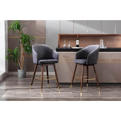 Porthos Home Olea Velvet Upholstered Bar Stools with Rubberwood Legs, Set of 2