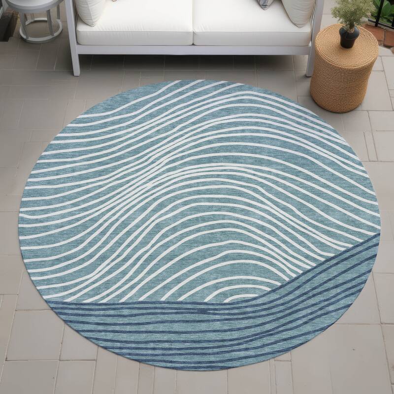 Machine Washable Indoor/ Outdoor Modern Arches Chantille Rug - Teal - 8' x 8'