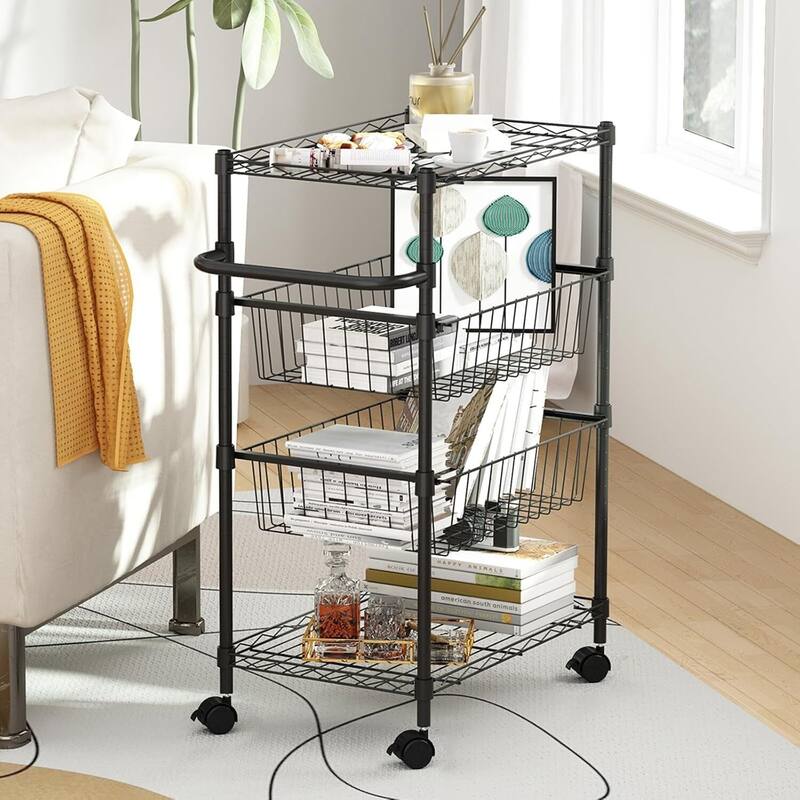 4-Tier Rolling Utility Cart with Removable Shelves for Kitchen, Restaurant - N/A