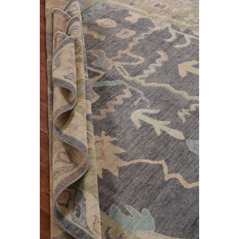 Hand Knotted Oriental 100% Wool Carpet Transitional All-Over Greys & Charcoal Oushak Area Rug - 9' 10'' X 8' 1''