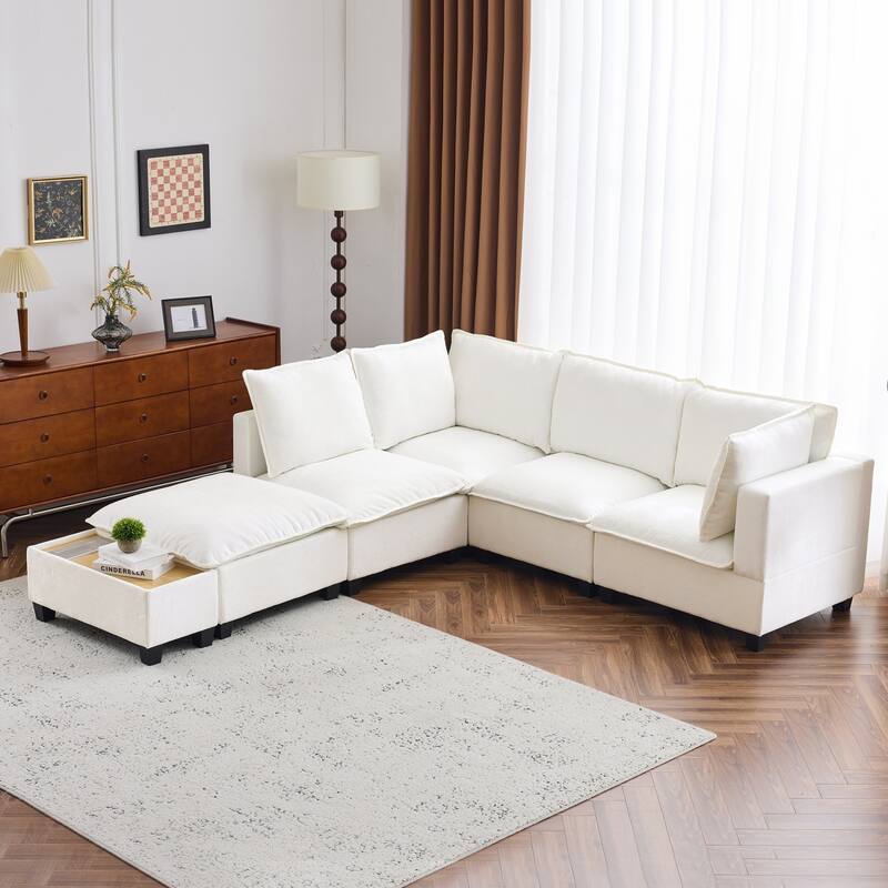 90" Modular U-Shaped Sectional Sofa with a Movable Ottoman,a Coffee Table with Hidden Charging Devices