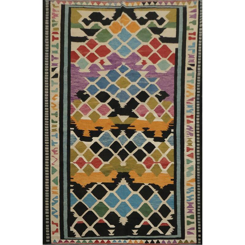 Hand Woven Oriental 100% Wool Carpet Southwestern Tribal Multi-Colored Kilim Area Rug - 11' 8'' X 8' 0''