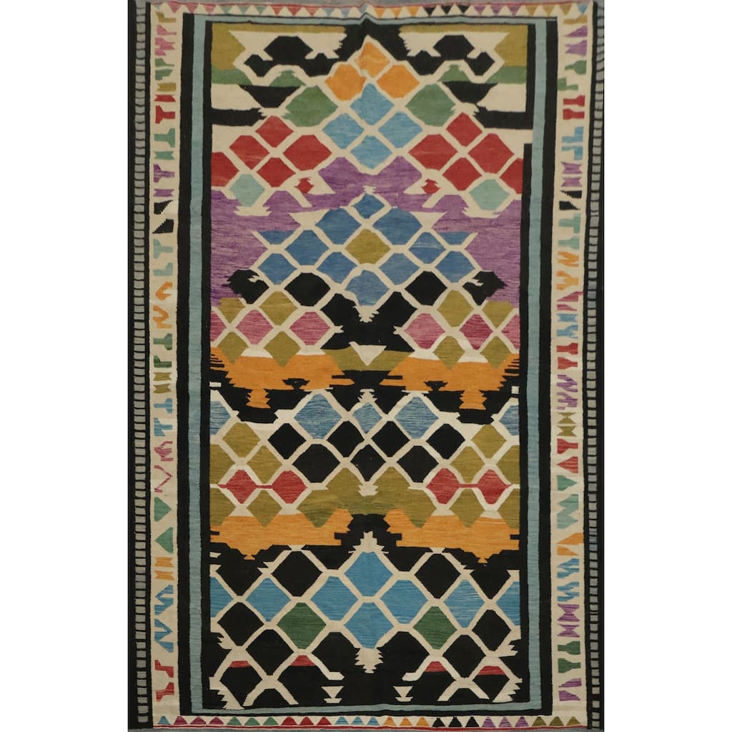 Hand Woven Oriental 100% Wool Carpet Southwestern Tribal Multi-Colored Kilim Area Rug - 11' 8'' X 8' 0''