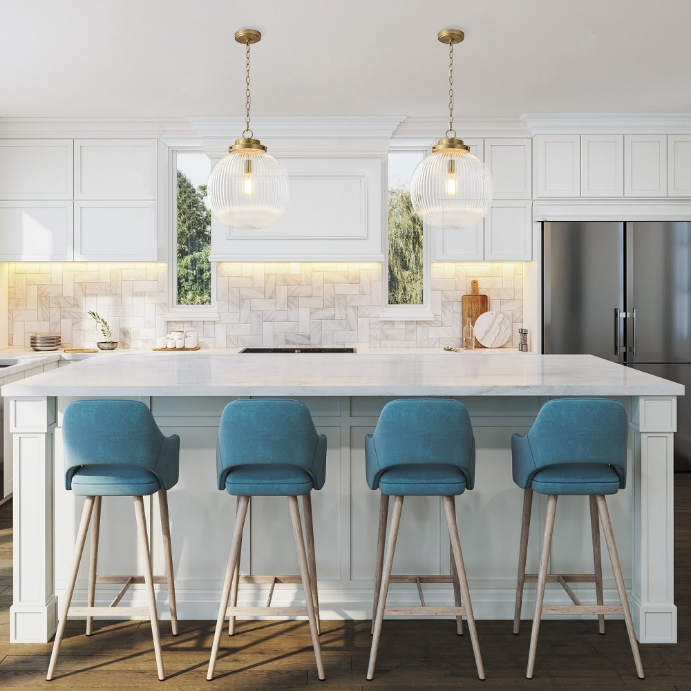 1-Light Modern Clear Ribbed Glass Single Pendant Kitchen Island Dining - 15.0 in