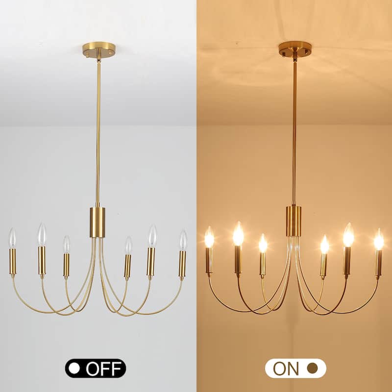 6-Light Modern Chandelier, Farmhouse Chandelier, Candle Style Chandelier for Dining Living Room Kitchen Island - 23.62"Dx8.86"H