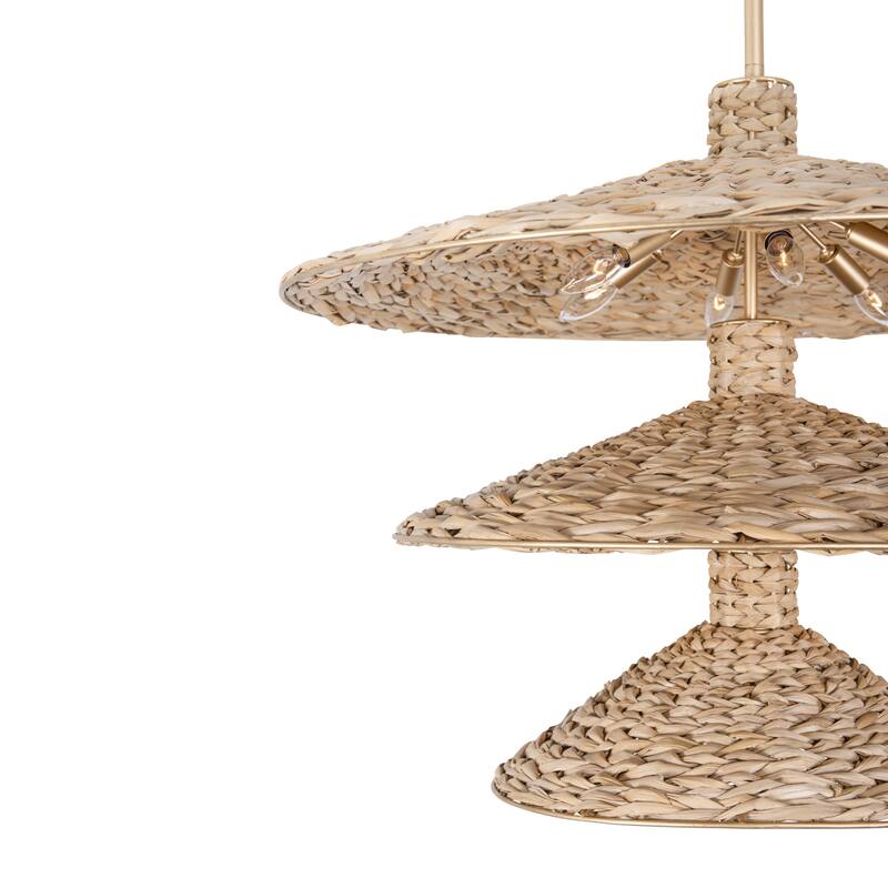 Varaluz Hilton Head 15-Light 3-Tier Pendant - French Gold/Natural Seagrass