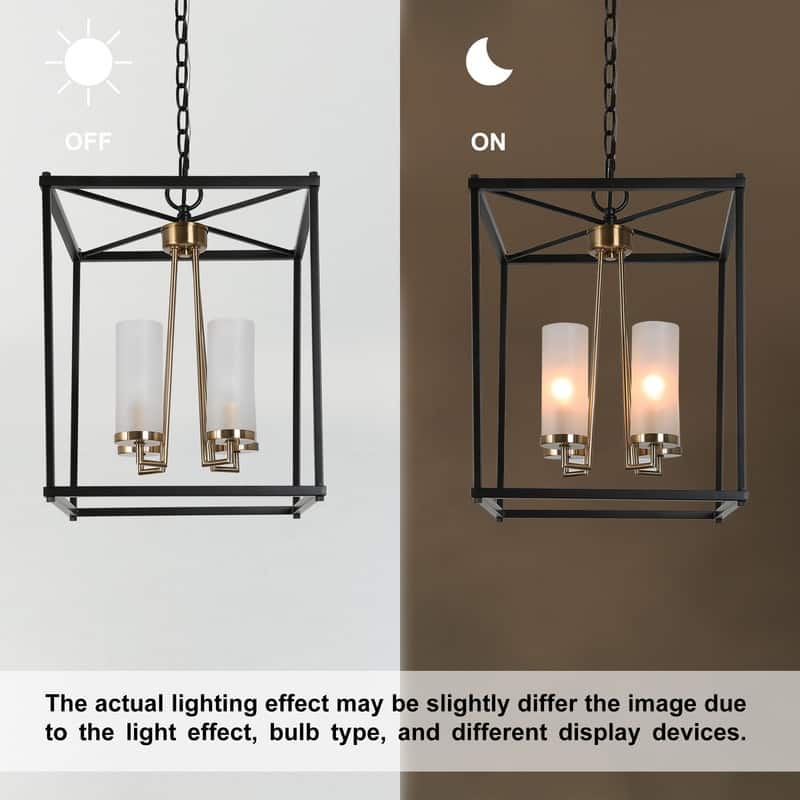 Modern Farmhouse Black Gold Geometric 4-Light Candle Pendants Chandelier for Kitchen Island