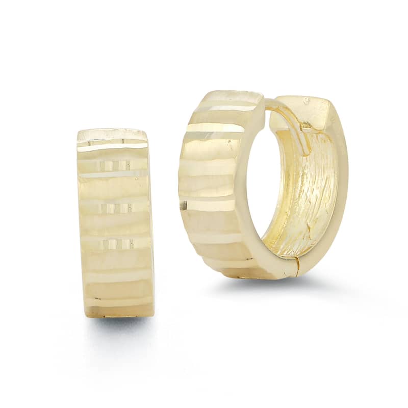 Soleil 14K Gold Diamond Cut Round Huggie Hoop Earrings