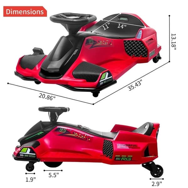 dimension image slide 2 of 5, 12V Ride-On Drift Car for Kids， Electric Go-Kart with Variable Speed