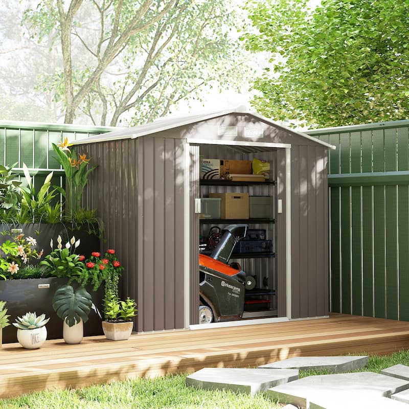 Outsunny Metal Outdoor Shed Organizer & Garden Storage - Grey