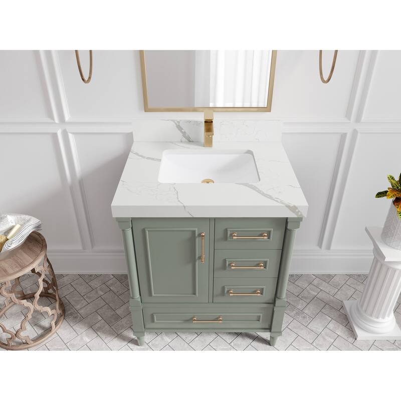 Willow Collections 30 in. W x 22 in. D Aberdeen Single Sink Bathroom Vanity with Countertop - 2" Calacatta Laza - Evergreen
