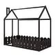 preview thumbnail 6 of 12, Twin Wood House Bed with Roof & Fence - Playhouse Design for Kids
