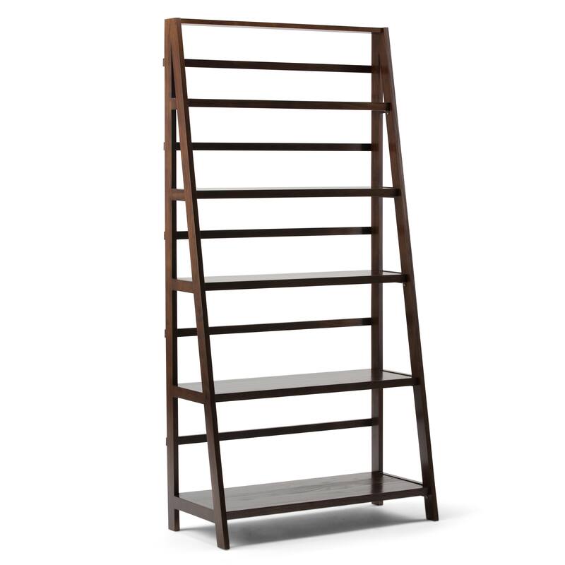 Simpli Home Acadian 36 inch Solid Wood 5 Shelf Ladder Bookcase in Brunette Brown (Set of 2) - 36"W x 16"D x 72"H