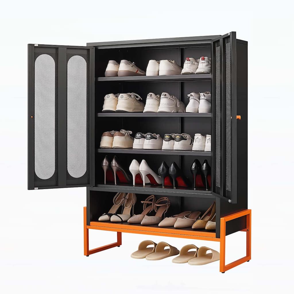Minimalist Shoe Cabinet with Adjustable Mesh Doors