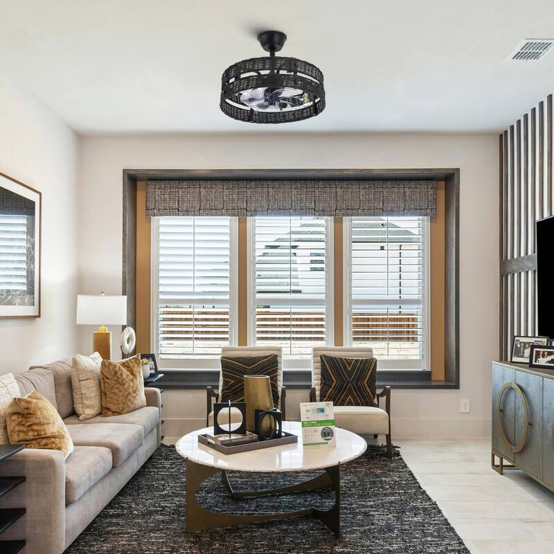 18.5" Boho Rattan Caged Ceiling Fan with Light Kit and Remote Control