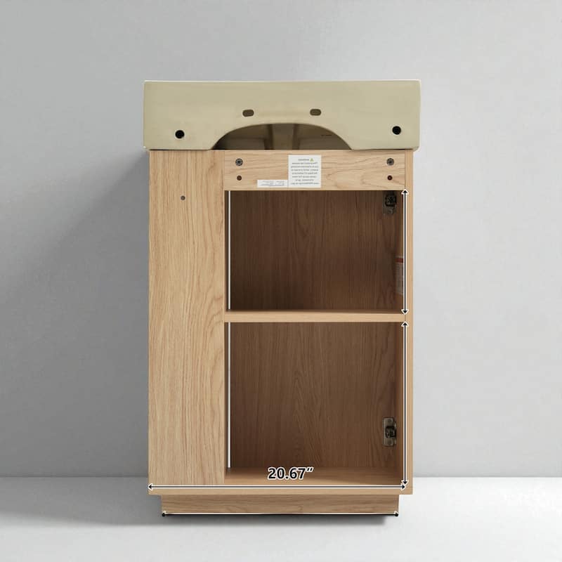 21.6" Bathroom Vanity with Ceramic Sink, Freestanding Modern Cabinet with Storage and Soft-Close Doors