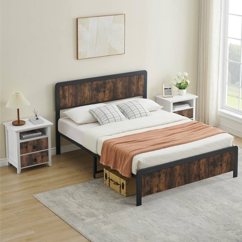 Bed Frame with Wave Wood Headboard