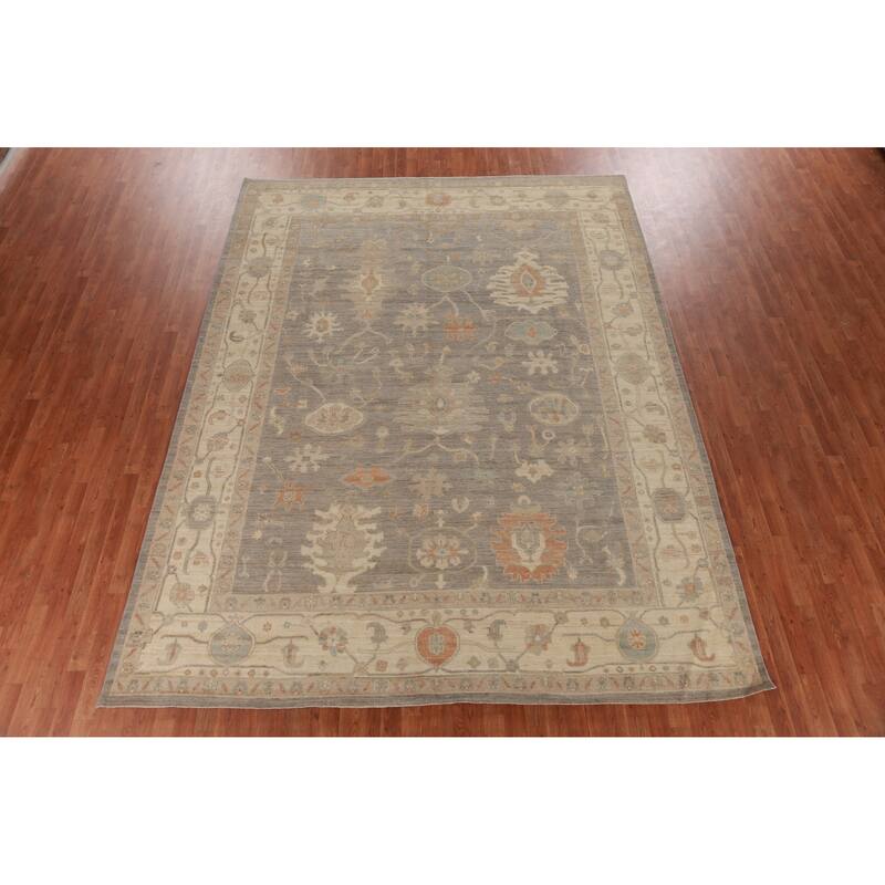 Hand Knotted Oriental 100% Wool Carpet Transitional All-Over Greys & Charcoal Oushak Area Rug - 11' 11'' X 9' 0''