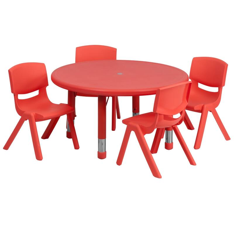 33" Round Plastic Height Adjustable Activity Table Set with Chairs
