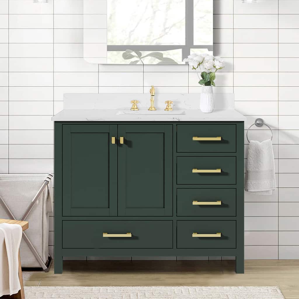 Prismora 42 inch Bathroom Vanity Set in Juniper Green, Middle Sink