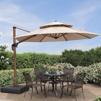 PURPLE LEAF 10ft Round Wood Pattern Patio Cantilever Umbrella
