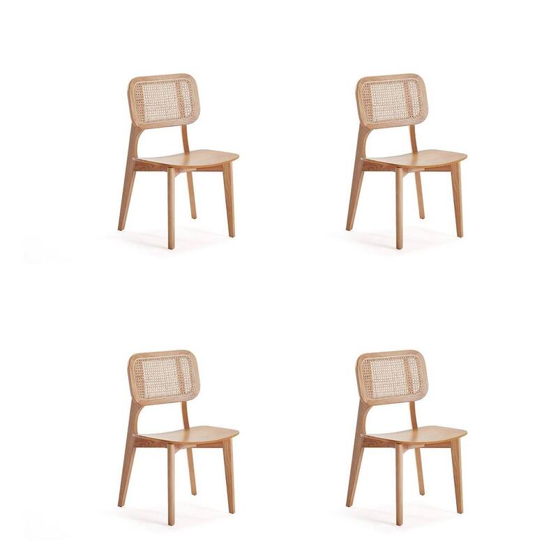 Manhattan Comfort Versailles Square Dining Chair in Black and Natural Cane - Set of 2 - Nature - Set of 4