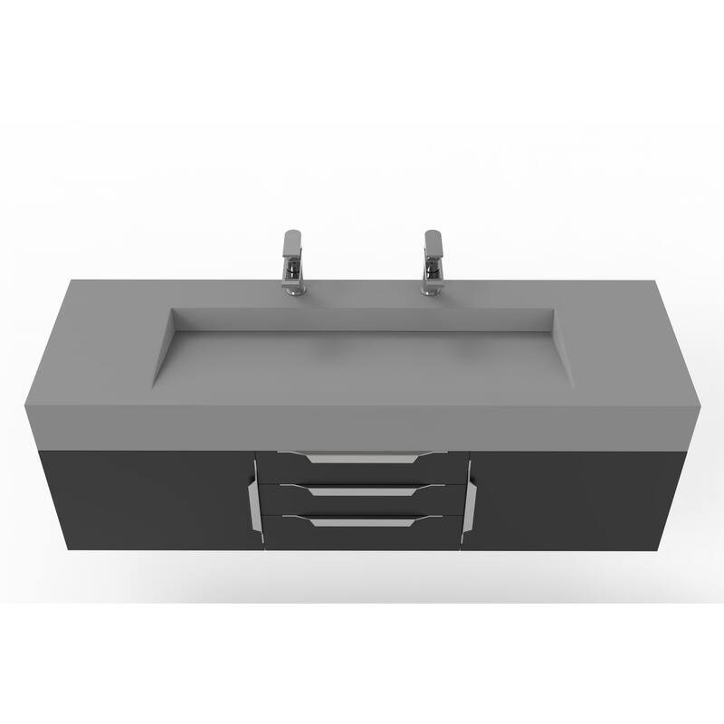 Nile 60" Wall Mounted Bathroom Vanity Set with Gray Solid Surface Top