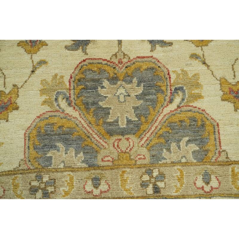 Handmade Floral Oushak Vegetable Dye Large Rug, Floral Geometric Carpet - 13' 8'' X 10' 1''