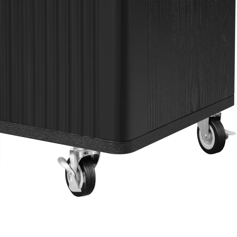 51.30'' Fluted Kitchen Island with Drop Leaf, Rolling Wheels, Internal Storage Rack, and Towel Rack - 51.3'' x 29.5'' x 36.4''