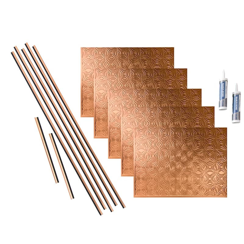 FASÄDE Lotus Decorative Vinyl Backsplash Panel - 15 Sq Ft Kit - Polished Copper