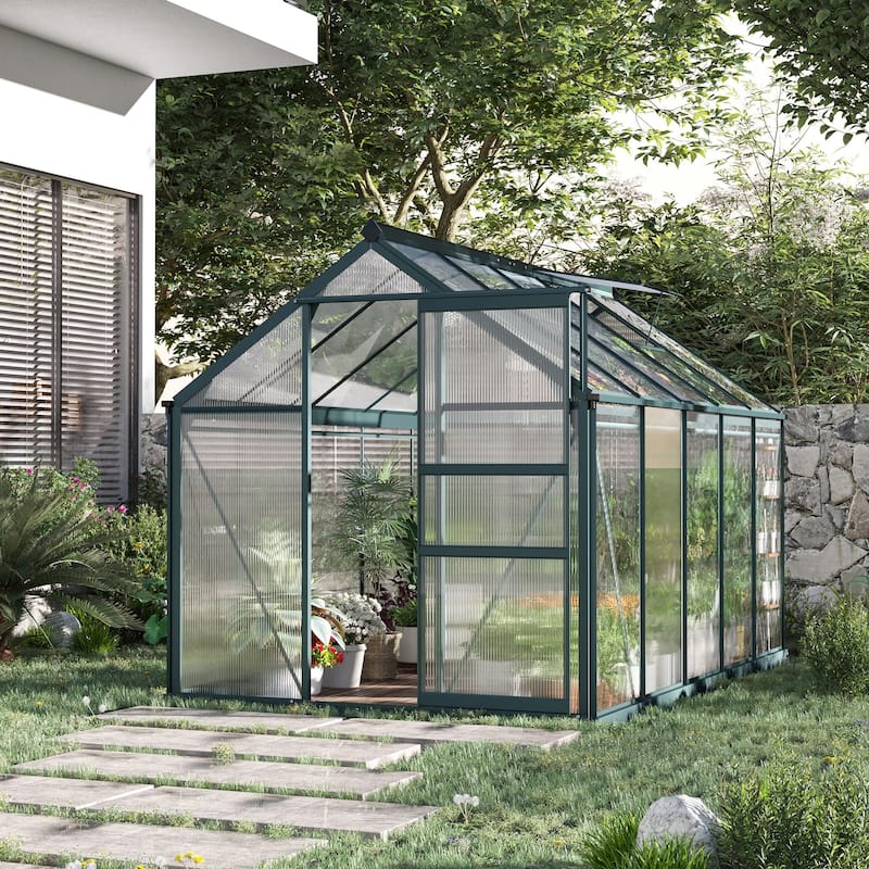 Outsunny Polycarbonate Walk-In Greenhouse with Rooftop Vent & UV-Resistant Walls