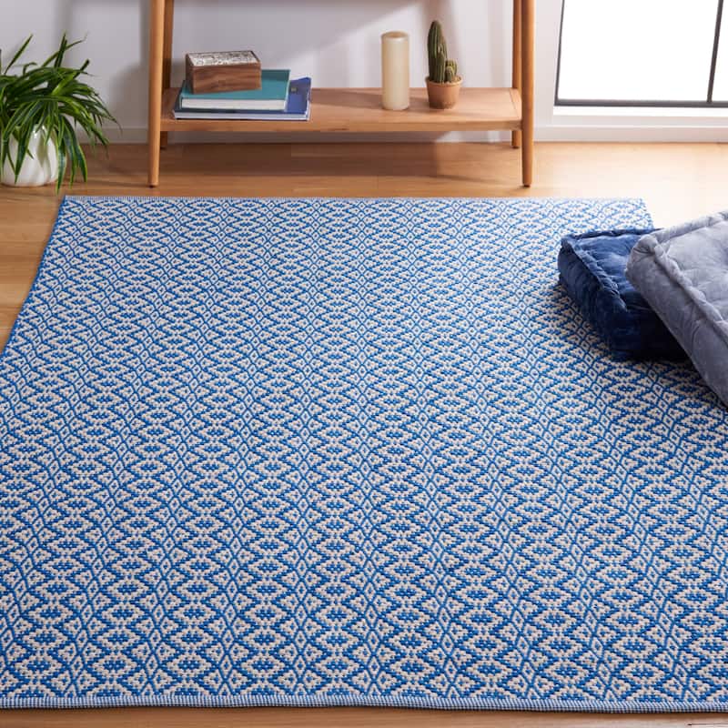 SAFAVIEH Handmade Flatweave Montauk Anky Casual Cotton Rug - 9' x 12' - Ivory/Blue