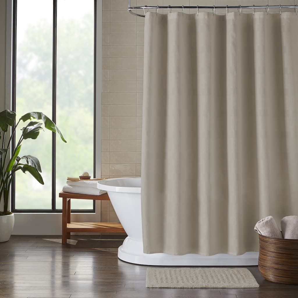 Essential Waffle Stripe Modern Fabric Shower Curtain