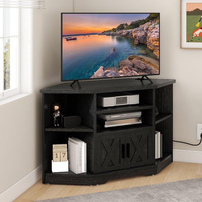 Moasis Farmhouse Corner TV Stand Entertainment Center for TV up to 55-inch w/Power Outlet