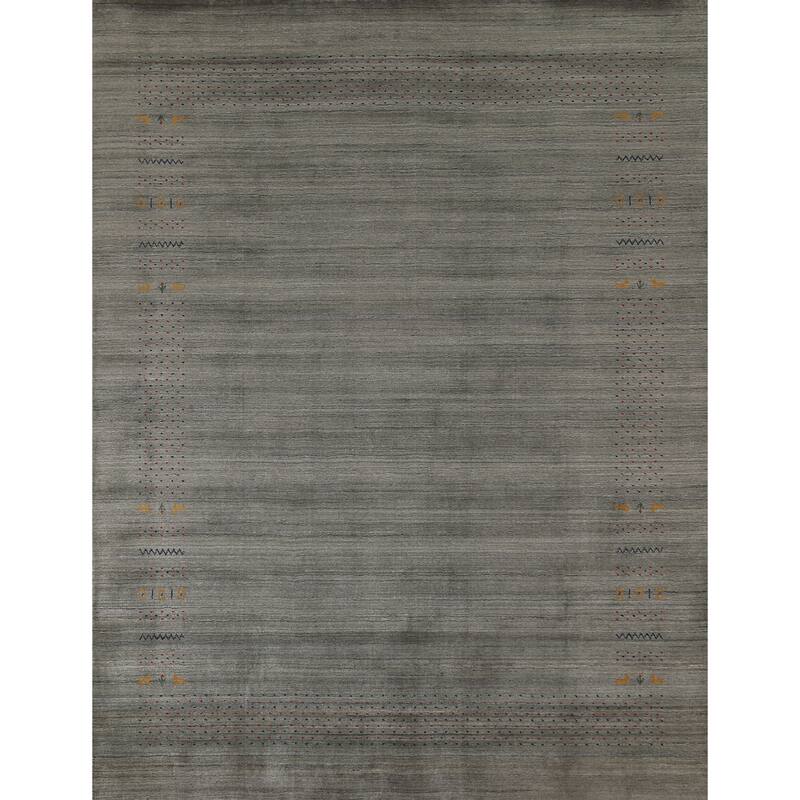 Green & Gray Gabbeh Indian Area Rug Handmade Wool Carpet - 8'2" x 9'10"